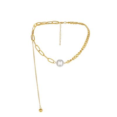 China Cute Hot Selling 18k Gold Stainless Steel Clavicle Chain Soft Fresh Short Pearl Necklace For Women for sale