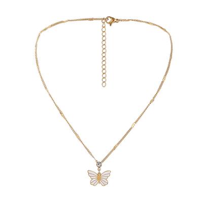 China Fashionable Cheap Zircon Butterfly Stainless Steel Clavicle Chain Pendant Gold Plated Non Tarnish Necklace for sale