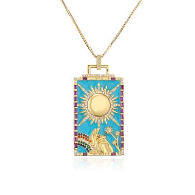 China New Real Romantic Environmental Friendly Electroplating Gold Drop Oil Painting Copper Necklace With Rectangle Pendant for sale