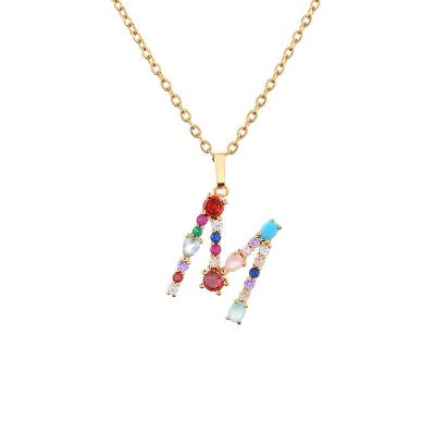 China FASHIONABLE Top Selling Female 26 Copper Letters Alphabet Crystal Agate Stainless Steel Personalized Zircon Colorful Letter Necklace for sale