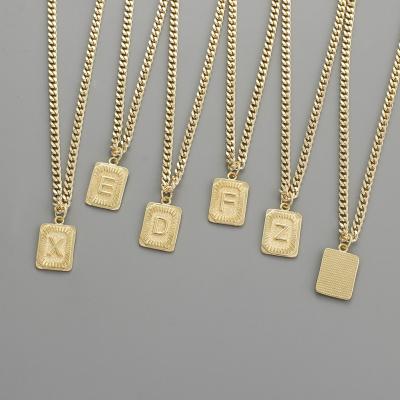 China TRENDY Top Selling Brass Rectangle A 18K Gold Plated Square Pendant True Since C D Letter E-F Initial G H Necklace For Women And Men for sale