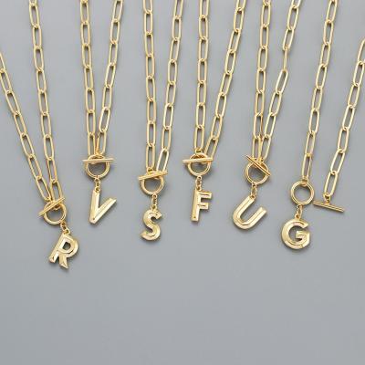 China New Trendy Hip Hop TRENDY G H I J K L M N Letter Heavy Brass Real Gold Plated Alphabet Initial Charm Necklace for sale