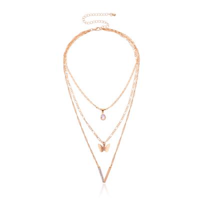 Китай Trendy Multilayer Necklace With Diamond Butterfly Drop Shape V Pendant продается