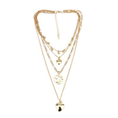 China CLASSIC Trendy Classic Style Ladies Alloy World Map Love Heart Bead Pendant Multilayer Layered Necklace for sale