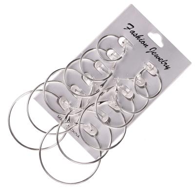 China CLASSIC Wholesale Cheap Women 2.5-5cm Different Sizes 6 Pairs Alloy Gold Metallic Silver Plated Exaggerated Circle Earring Set for sale