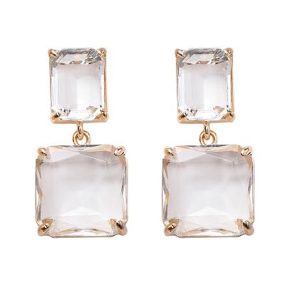 China Latest FASHIONABLE Design Gold Plated Minimalist Jewelry Geometric Transparent Crystal Cube Square Zircon Drop Earrings for sale