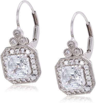 China 2021 Hot Romantic Antique Platinum S925 Sterling Silver Diamond Zirconia Asscher-Cut Drop Earrings en venta