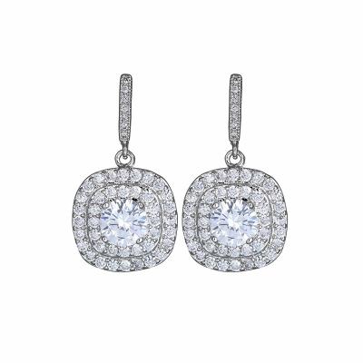 China Romantic Fashion Sterling Silver Cubic Zirconia Rhinestone Round-Cut Round-Cut Halo Drop Leverback Charm Earrings for sale