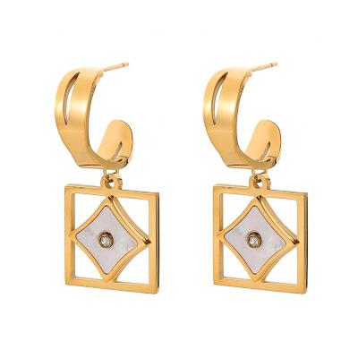 China Wholesale FASHIONABLE Vintage Square Gold Plated Stainless Steel Drop Earrings For Women en venta