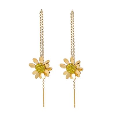 China New Trendy Daisy Flower Ear Line Zirconia Stainless Steel Small Dangle Piercing Dangle Earrings Long zu verkaufen