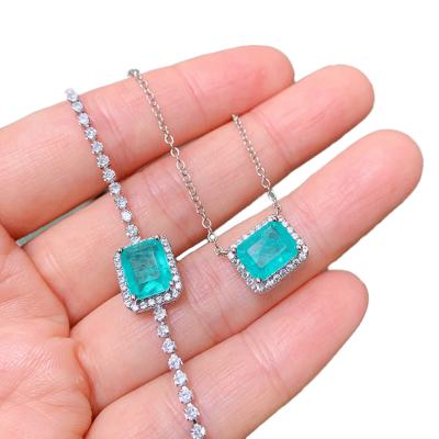 Cina Small Square Vintage Paraiba Zircon Simple Blue Cubic Antique Bracelet Jewelry Indian Jewelry Necklace Set Women in vendita