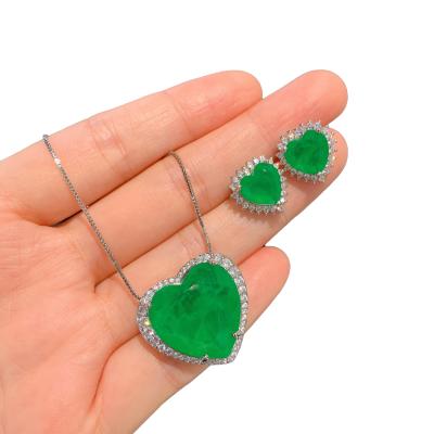 China Wholesale China Romantic Heart Shaped Silver Needle Jewelry Hypoallergenic Emerald Necklace Earrings S925 for sale