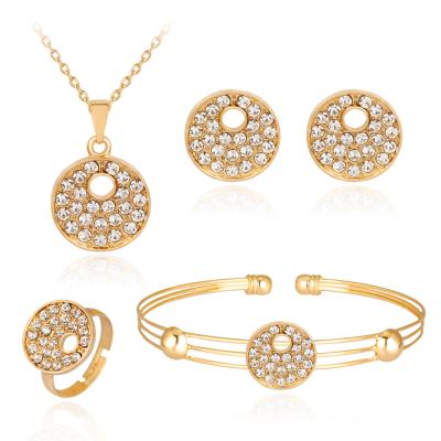 中国 Hot Selling Ethnic Wish Alloy Diamond Hollow Round Necklace Earrings 4pcs Jewelry Set 販売のため