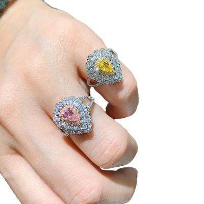 China Vintage Fancy Rose Yellow Water Drop Diamond Zircon Wedding Crystal Diamond Engagement Ring Jewelry for sale