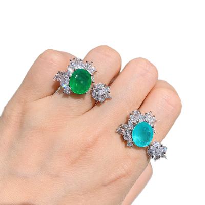 China Hot Sale Vintage Real Paraiba Emerald Banquet Jewelry Copper Brass Gold Plated Women's Openable Stone Crystal Ring for sale