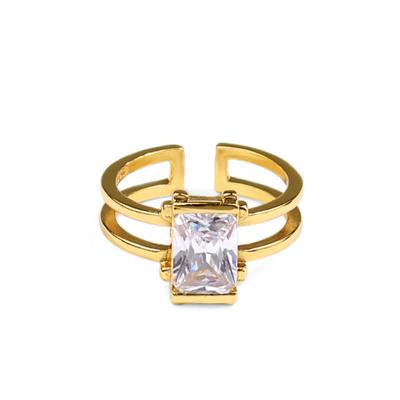 China Hot Selling Retro Vintage Geometric Luxury Big Opening Adjustable Square White Zircon Ring For Women for sale