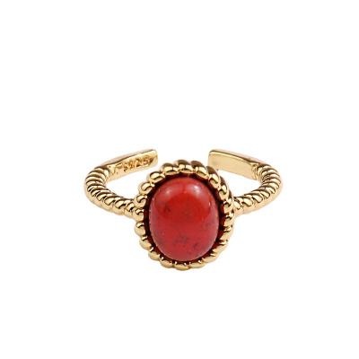 China Vintage Retro 925 Female Finger Silver Open Adjustable Agate Ruby Ring High Quality for sale