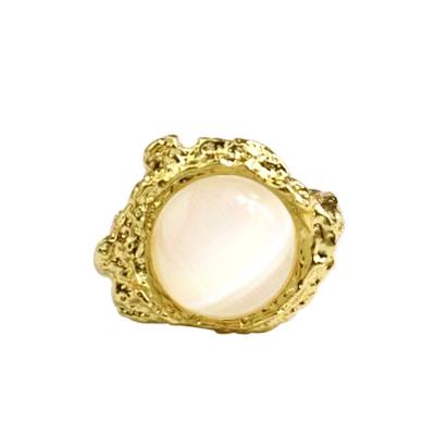 China Cheap Vintage New Design White Gold And Gold Plated Adjustable Copper Brass Opal Moonstone Ring For Women for sale