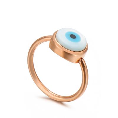 China New Fashion TRENDY Rose Gold Plated Stainless Steel Creative Blue Eye Devil's Eye Ring For Women for sale