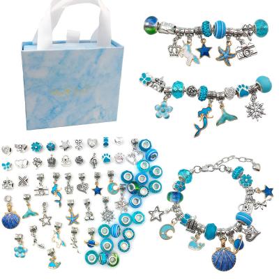 China Cute Hot Blue Kid DIY Jewelry Gift Box Sale Handmade Beaded Charm Bracelet Set Making Kit for sale