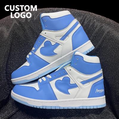 China Fashion Trend Manufacturer Custom Logo High Quality Genuine Leather Retro High Cut Genuine Leather Sneakers Custom Logo Shoes Men for sale