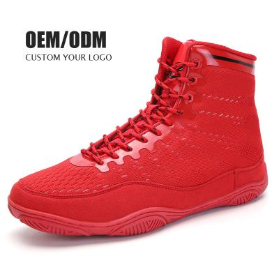 China Custom Made Wrestling Shoes Breathable Good Quality Logo Print High Quality Customized Mesh Sports Training Boxing Boots for sale