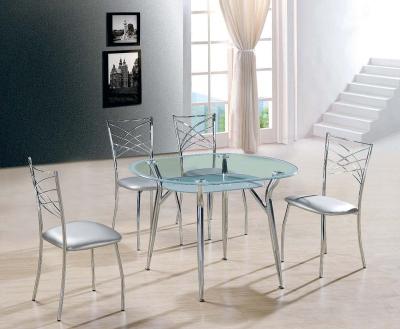 China Steel Legs Dining Table (Other) Adjustable Round Glass Top Dining Tables With Chair Dining Furniture Set for sale