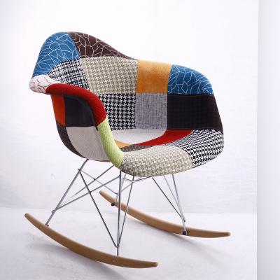 China Color Convertible Fabric Cheap Patchwork Leisure Rocking Chair With Metal And Wood Legs for sale