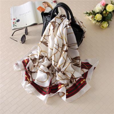 China Plain Dyed Fashion Silk Scarves For Women Print Satin Hijab Scarves Female Shawls Wraps Head Scarf for sale