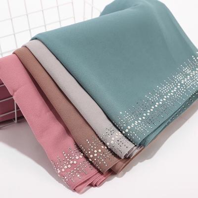 China Popular Chiffon Wholesale Chiffon Muslim Women Crystal Shawls Hijab With Stone for sale