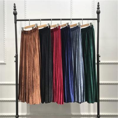 China New Arrival Selling Velvet Velvet Skirt Muslim Islamic Full Waist Ramadan Party Pleated Skirt Long High Maxi for sale