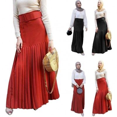 China Polyester with pleated muslim ladyflared pleated long skirt waistband slim maxi dress for sale