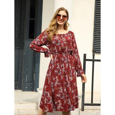 China Wholesale Anti-Wrinkle Printed Floral Long Dress For Women Lady's Casual Dress for sale