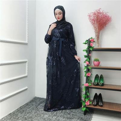 China Latest Abaya Embroidery Designs Shinning Sequin Collection Material Full Leaf Pattern Mesh Dresses Ladies Muslim Abaya for sale