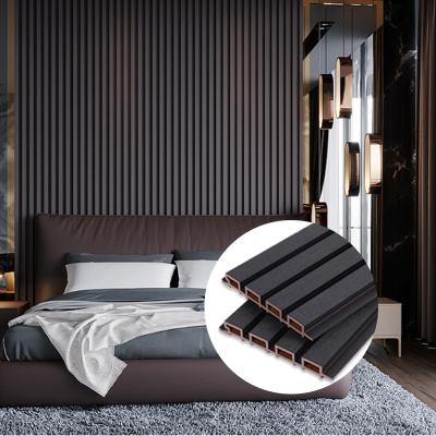 China Waterproof+ECO-Friendly Luxury Bedroom Background Decoration High Quality Home Cladding Interior Co Extruded Black Composite Wood Wpc Fluted Wall Panels for sale