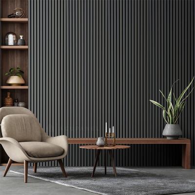 China Waterproof+ECO-Friendly Design Black Interior Design Black 3d Room Decoration 3d Brown Grill Wpc Wall Panel Wooden Plastic Great Wall Panel for sale