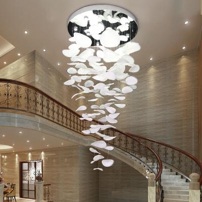 China Villa Clear Lotus Leaf Glass Chandelier For Long Iighting Decorative Modern Staircase for sale