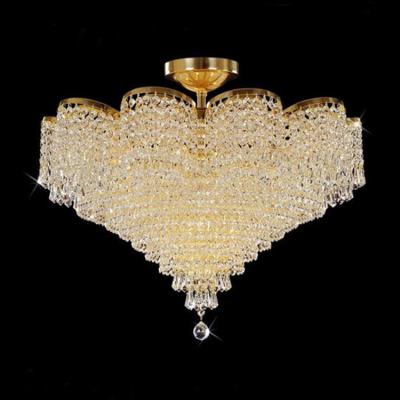 China Crystal Drum Shade Chandelier Flush Mount Crystal Lamp For Low Ceiling Dining Room for sale