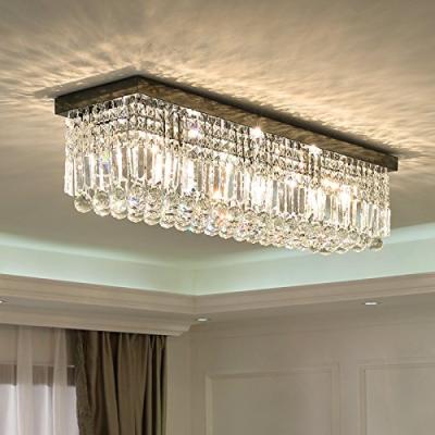 China Crystal Rectangular Raindrop Crystal Lamp Lighting Modern Flush Mount Ceiling Lamp Fixture71002 for sale