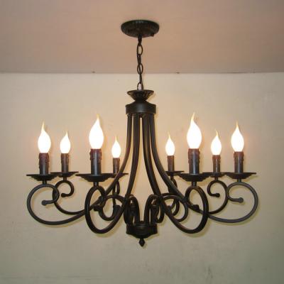 China Iighting Decorative Classic Retro Wrought Iron Black Chandelier 8 Light For Farmhouse House Decor for sale