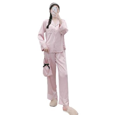 China QUICK DRY Solid V-Neckline Ladies Casual Chic Nightwear Sleepwear Sets Satin Women Lace Free Size Pajamas for sale