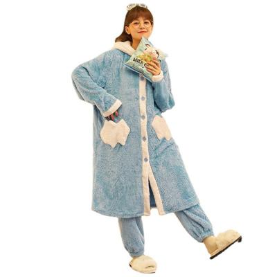 China Flannel QUICK DRY Female Pajamas Free Samples Cute Cartoon Plus Size Coral Fleece Night Gown Home Service for sale