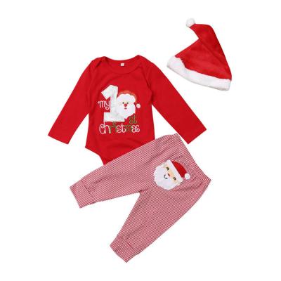 China Autumn Winter Children's Suit QUICK DRY Three Piece Suit Santa Claus Shirt Striped Trousers Christmas Beanie for sale