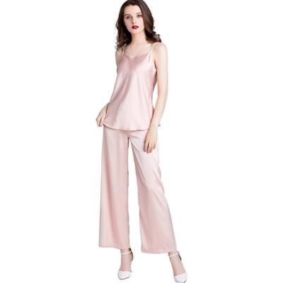 China QUICK DRY Summer Satin Premium Family Set Super Soft Simple Pink Color Sets Pants Pajamas for sale