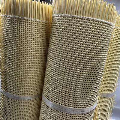 China Modern Wholesale Yellow Square Cane Webbing Roll Plastic Mesh Semi-natural Rattan Weave for sale