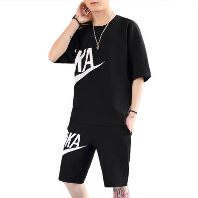 China Breathable Fashion Brand Casual Shorts Half Sleeve Loose Sleeve Short Sleeves Two Piece Suit Men for sale