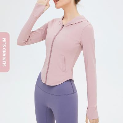 China New Arrival Slim Hooded U-Edge Sports Jacket Antibacterial With Pockets Long Sleeve Yoga Tops Ladies for sale