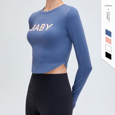 China New QUICK DRY Letter Printed Baby Yoga Clothes Women's Tight Elastic Fitness T-Shirt for sale