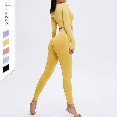 China European OEM/ODM Sets And Skin-Friendly American Naked Women Yoga Solid Color Solid Color Fitness Clothes Two-Piece Suit for sale