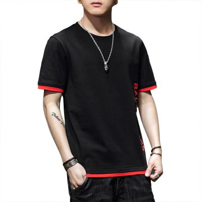 China Men's Casual T-shirt Letter Style Crew Neck T-shirt Fashion Korean Brand Breathable Short Sleeve Pure Cotton Half Sleeve T-shirt for sale